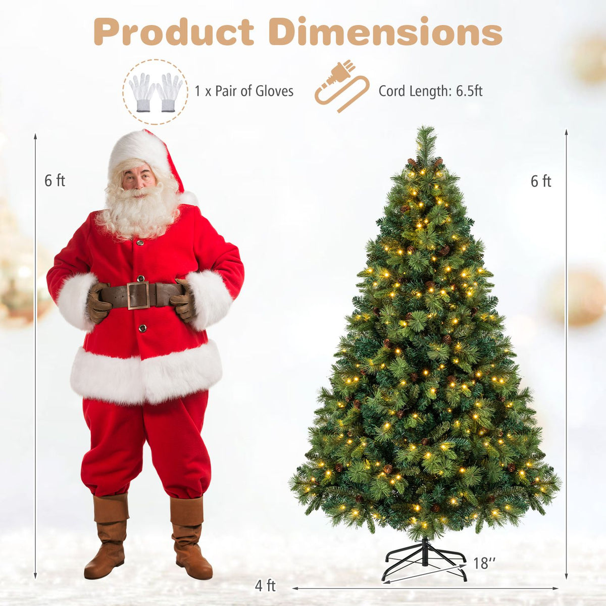 8 FT Pre-Lit Artificial Christmas Tree with 310/400/515 Warm White LED Lights and 8