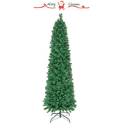 5/6/7/8 FT Pre-Lit Christmas Pencil Tree with Colorful Fiber Optics Green-5 ft - 6 Ft