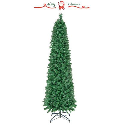 5/6/7/8 FT Pre-Lit Christmas Pencil Tree with Colorful Fiber Optics Green-5 ft - 6 Ft