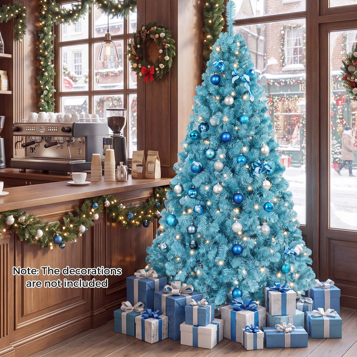 4.5 FT Pre-Lit Peacock Blue Christmas Tree with 500/250/140/750 Warm White LED Lights