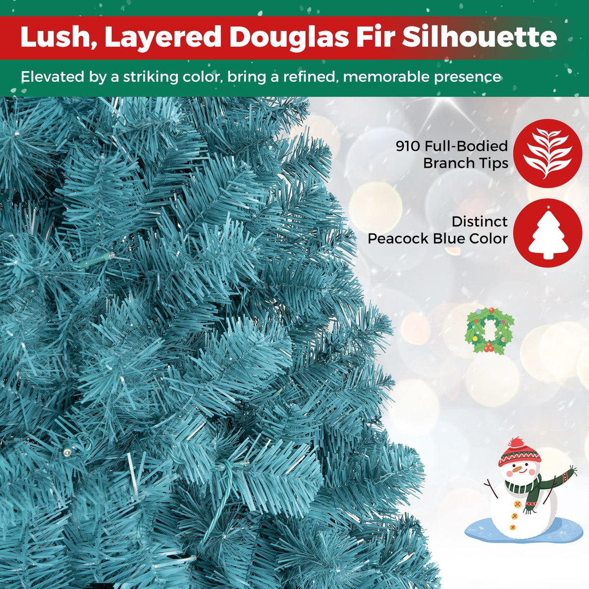 4.5 FT Pre-Lit Peacock Blue Christmas Tree with 500/250/140/750 Warm White LED Lights