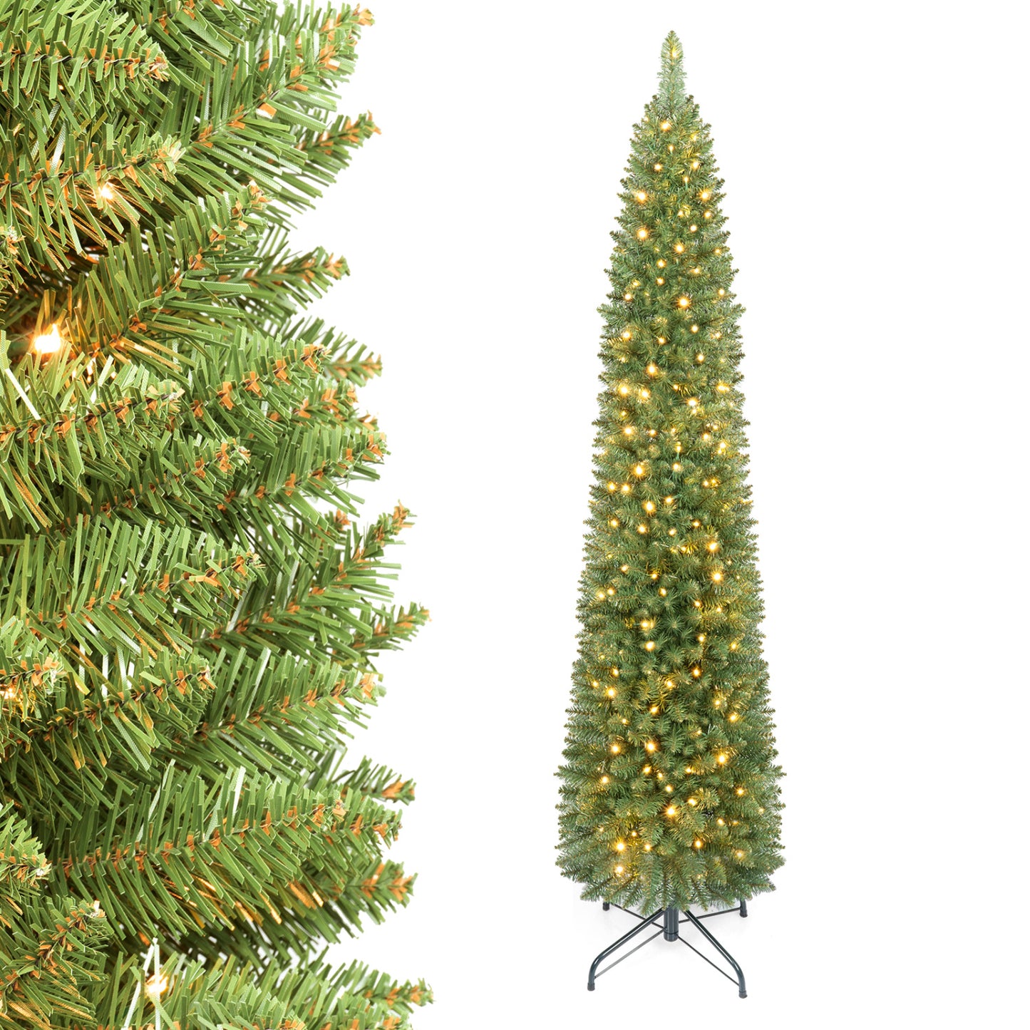 6 FT Pre-Lit Pencil Christmas Tree with 180 Warm White LEDs