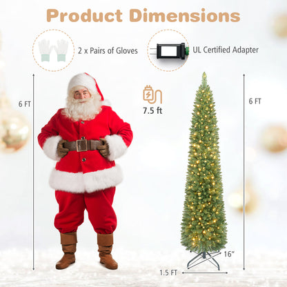 6 FT Pre-Lit Pencil Christmas Tree with 180 Warm White LEDs