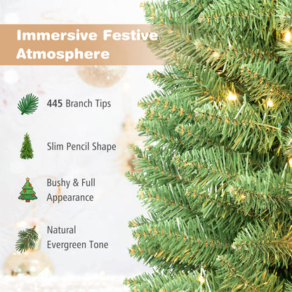 6 FT Pre-Lit Pencil Christmas Tree with 180 Warm White LEDs