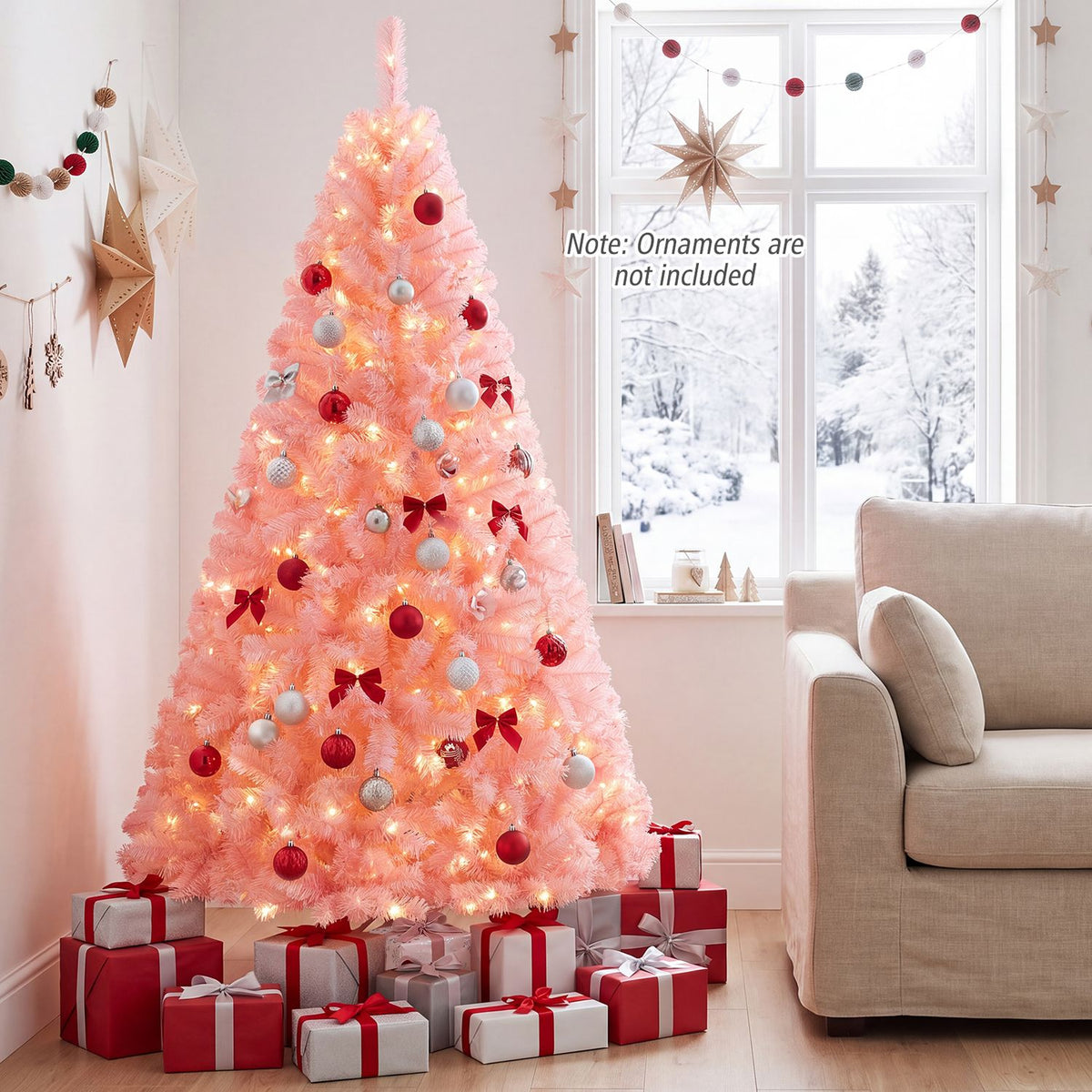 6 FT Pre-Lit Pink Christmas Tree with 500/250/140/750 Warm White LED Lights