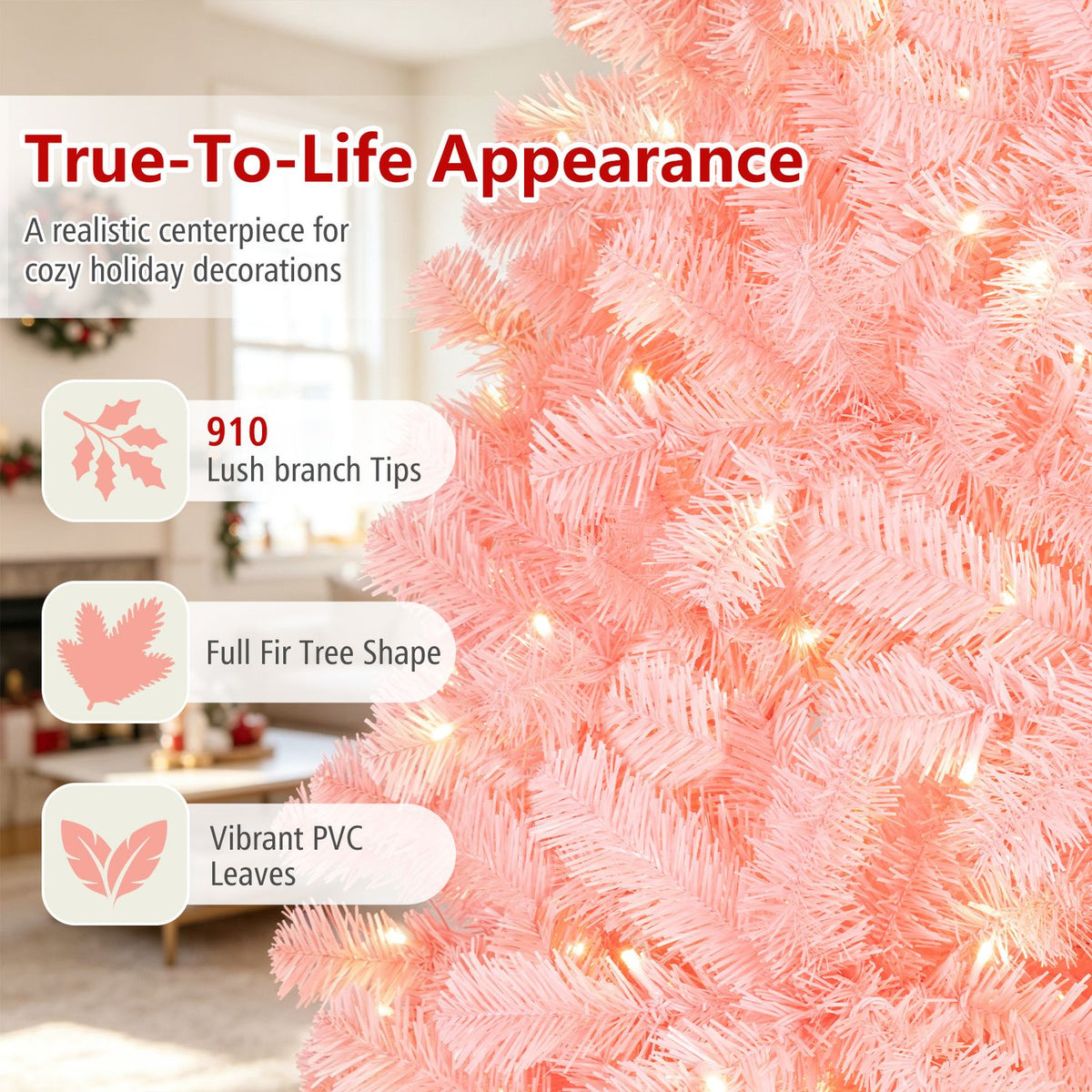 6 FT Pre-Lit Pink Christmas Tree with 500/250/140/750 Warm White LED Lights