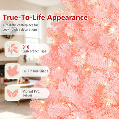 6 FT Pre-Lit Pink Christmas Tree with 500/250/140/750 Warm White LED Lights