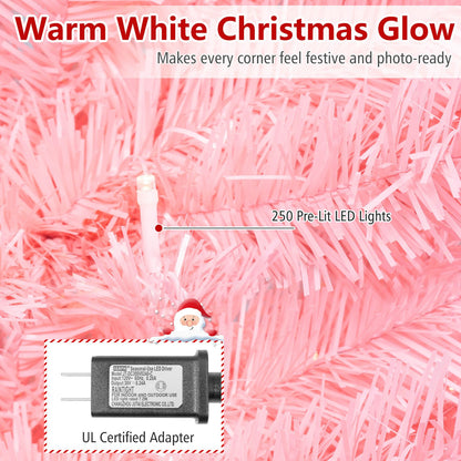 6 FT Pre-Lit Pink Christmas Tree with 500/250/140/750 Warm White LED Lights