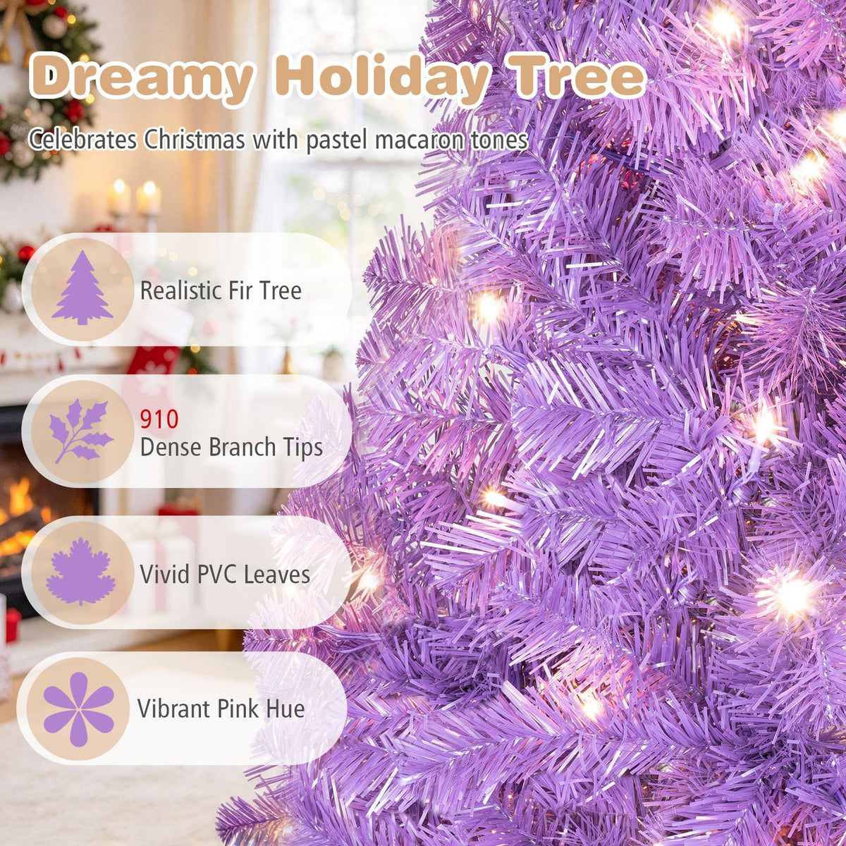 6 FT Pre-Lit Purple Christmas Tree with 500/250/140/750 Warm White LED Lights