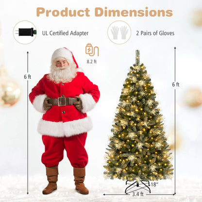 6 FT Pre-lit Christmas Tree with 250/470 Warm White and Multi-color Dimmable LED Lights for Home Party