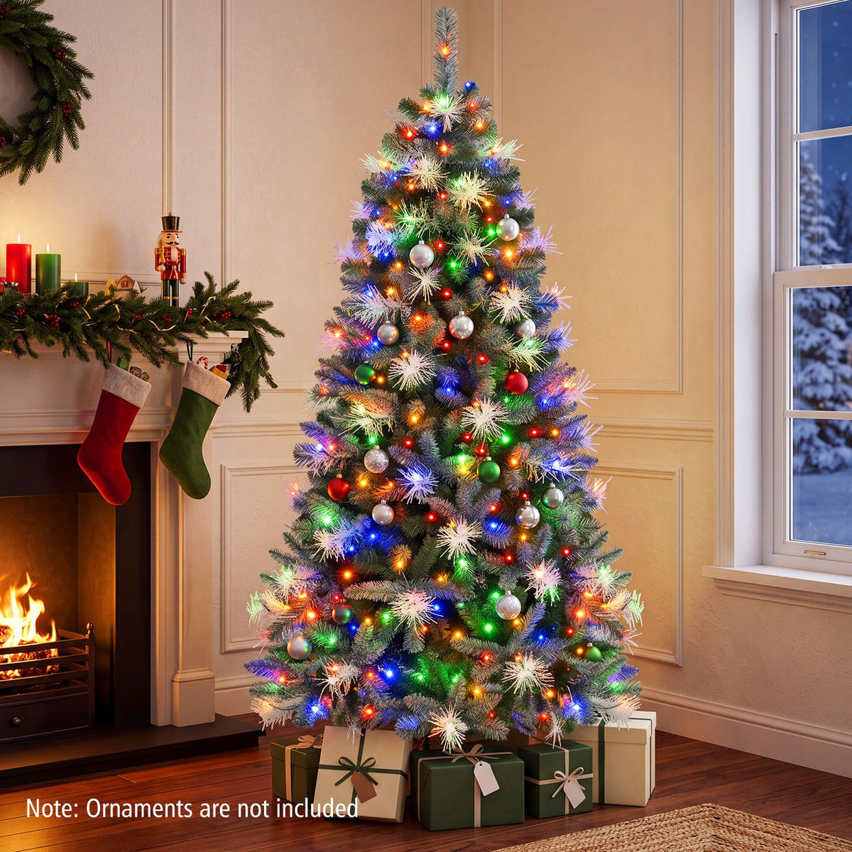 6 FT Pre-lit Christmas Tree with 250/470 Warm White and Multi-color Dimmable LED Lights for Home Party