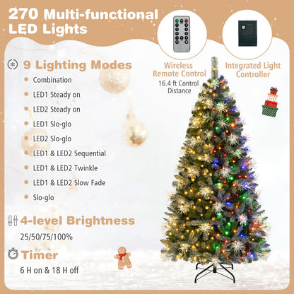 6 FT Pre-lit Christmas Tree with 250/470 Warm White and Multi-color Dimmable LED Lights for Home Party