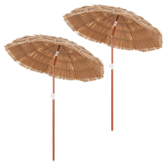 6 FT Thatched Beach Umbrella with Push Button Tilt Carrying Bag Set of 2