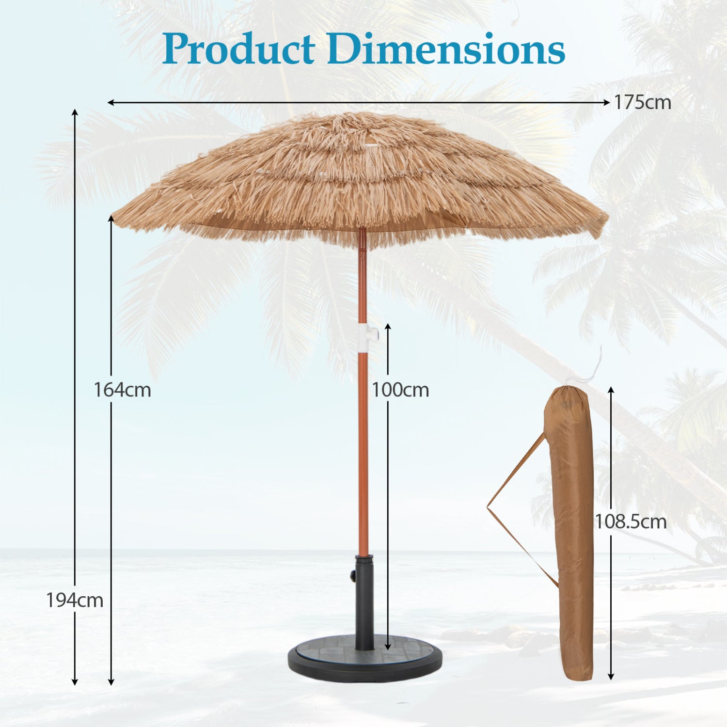 6 FT Thatched Beach Umbrella with Push Button Tilt Carrying Bag Set of 2