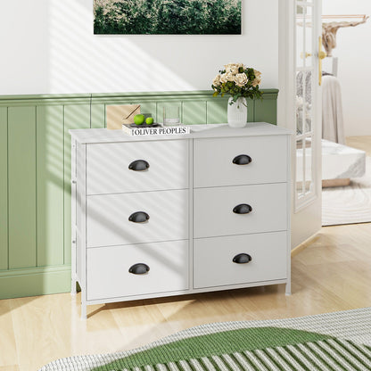 6 Fabric Drawers Storage Chest with Wooden Top-White