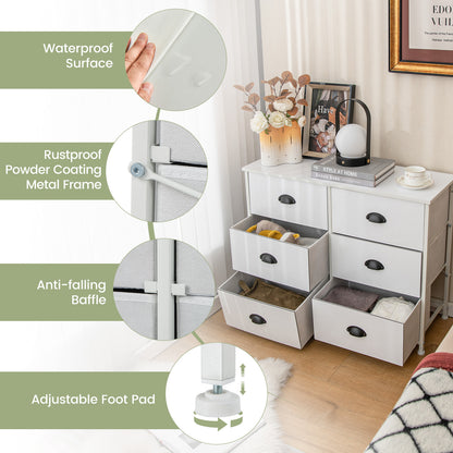 6 Fabric Drawers Storage Chest with Wooden Top-White