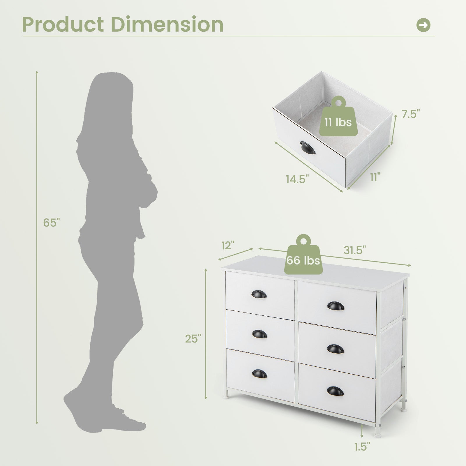 6 Fabric Drawers Storage Chest with Wooden Top-White