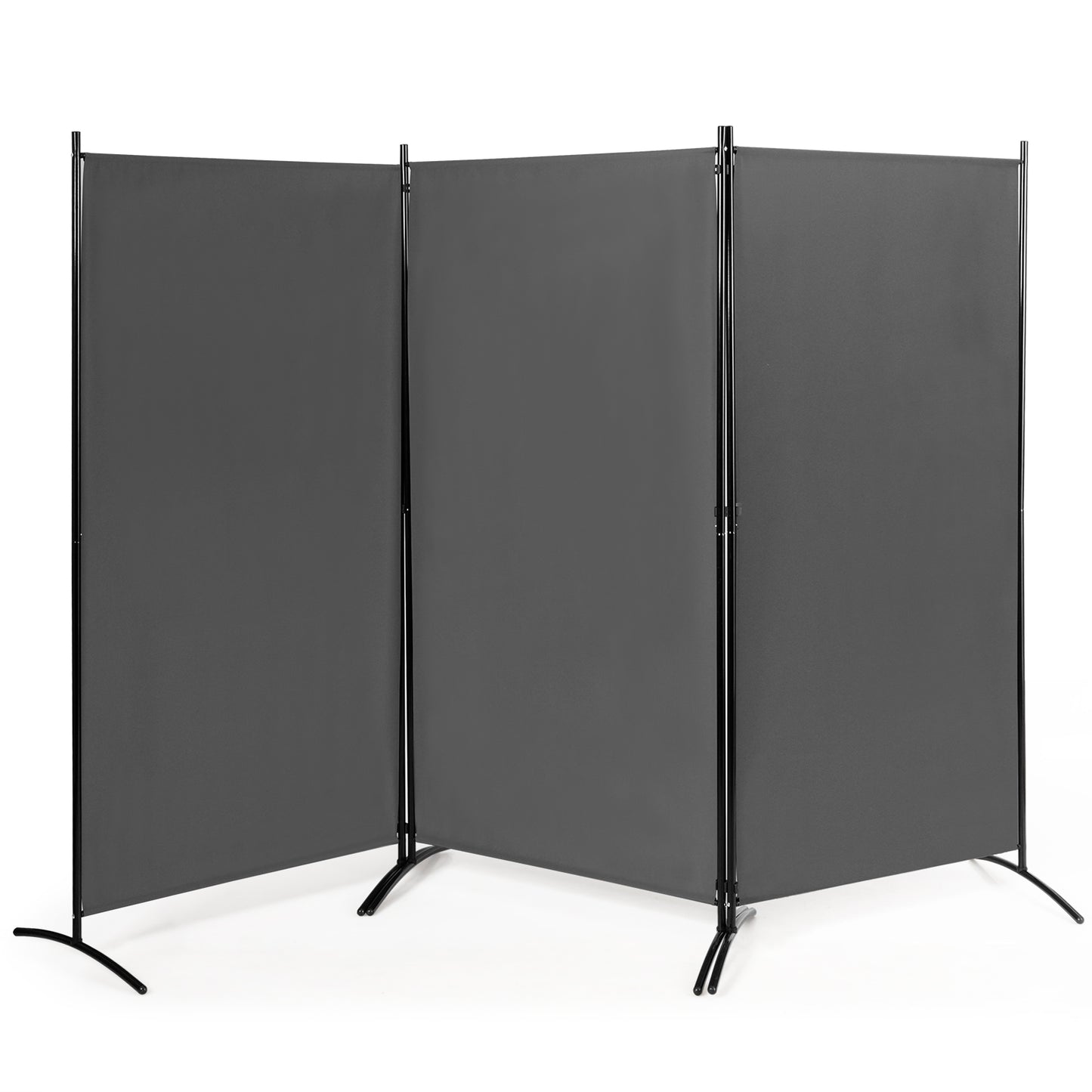 6 Feet 3 Panel Room Divider with Durable Hinges Steel Base-Gray - Gray