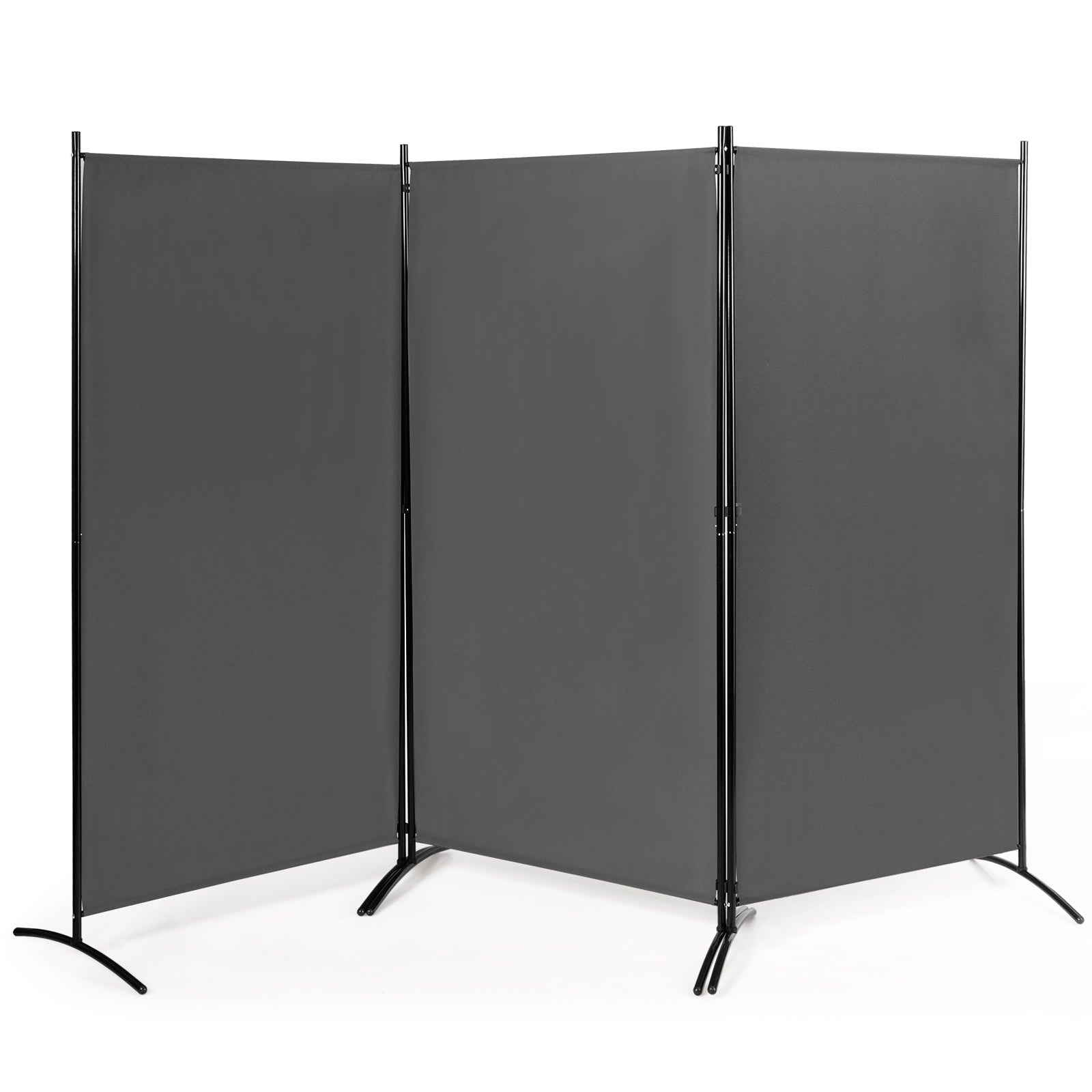 6 Feet 3 Panel Room Divider with Durable Hinges Steel Base-Gray - Gray