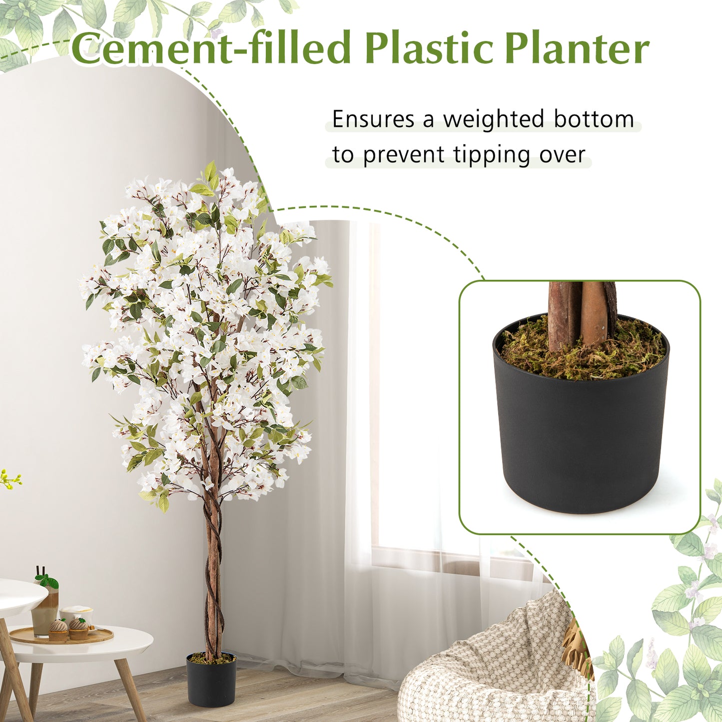 6 Feet Artificial Bougainvillea Tree with 910 White Flowers-1 Pieces