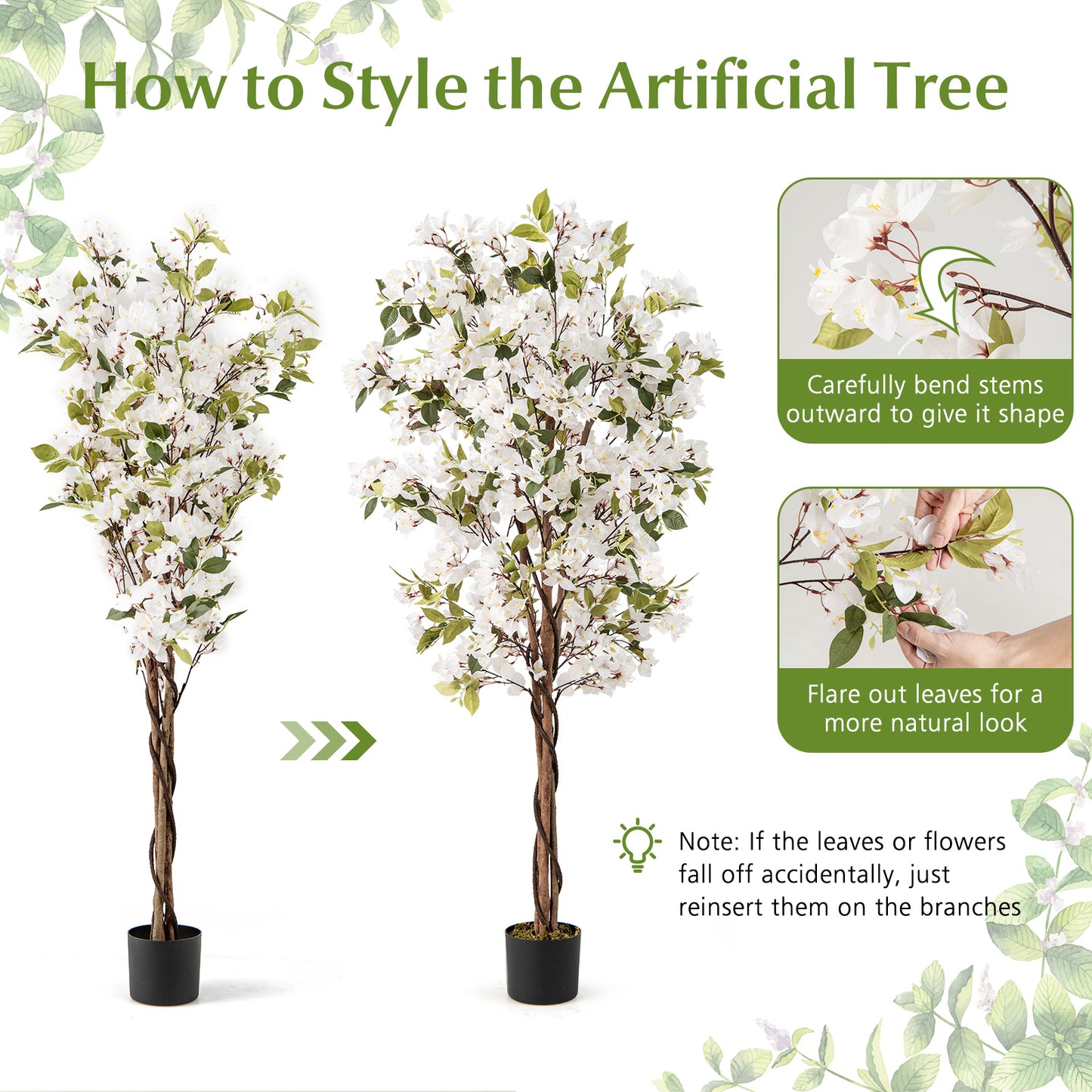 6 Feet Artificial Bougainvillea Tree with 910 White Flowers-1 Pieces