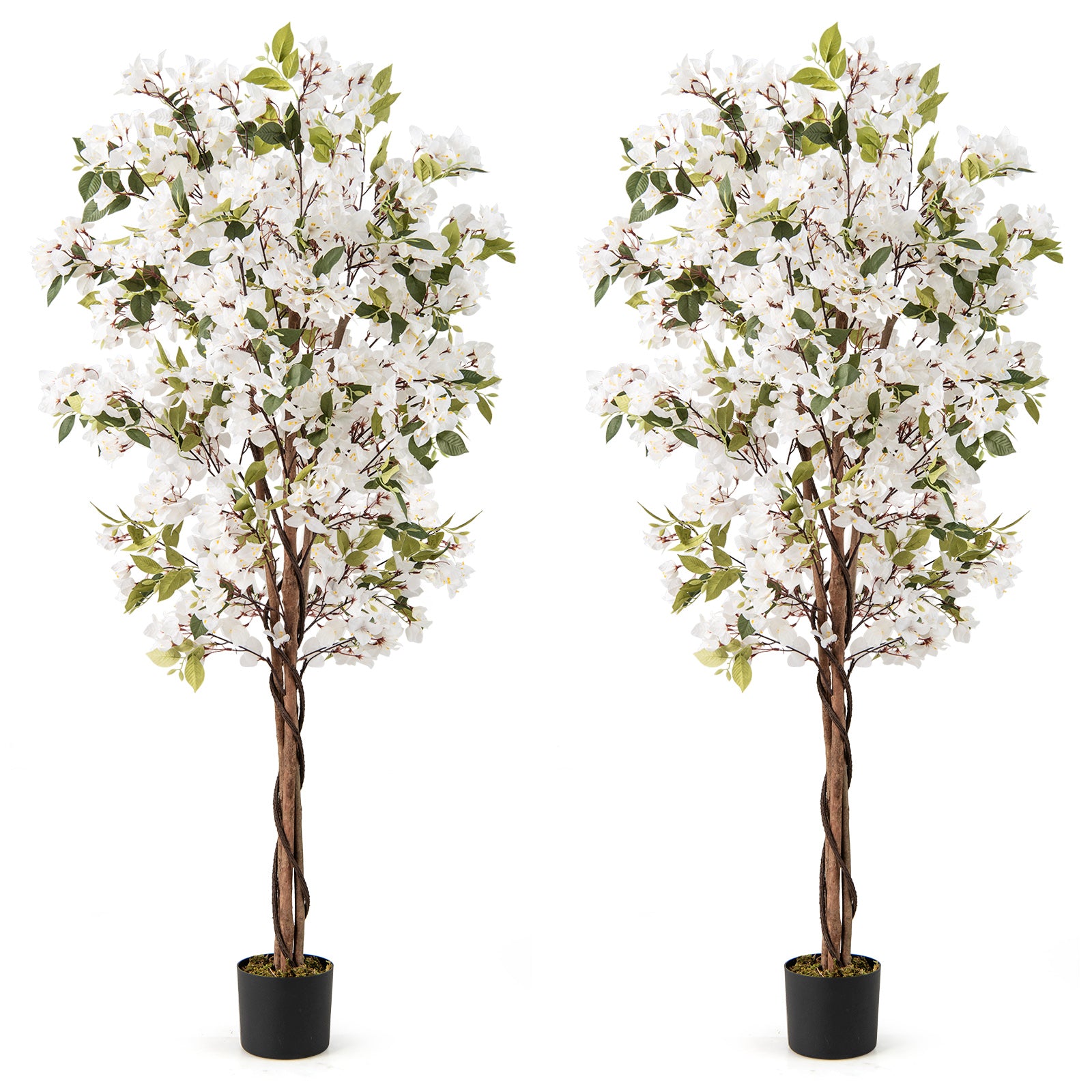 6 Feet Artificial Bougainvillea Tree with 910 White Flowers- Set of 2