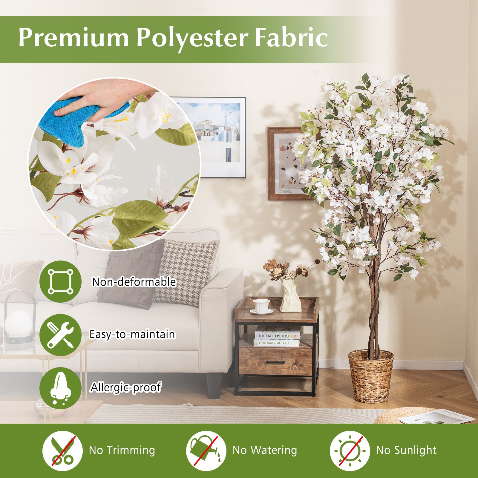 6 Feet Artificial Bougainvillea Tree with 910 White Flowers- Set of 2