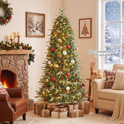 6 Feet Artificial Christmas Tree with LED Lights and Pine Cones