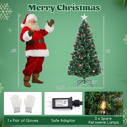 5/6/7 Feet Artificial Christmas Tree with Red Berries and Kerosene Lamps-6 ft