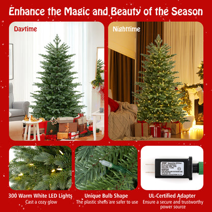 5/6/7 Feet Artificial Christmas Tree with 1426/2116/3156 Lush PVC and 200/300/400 Warm White LED Lights-M