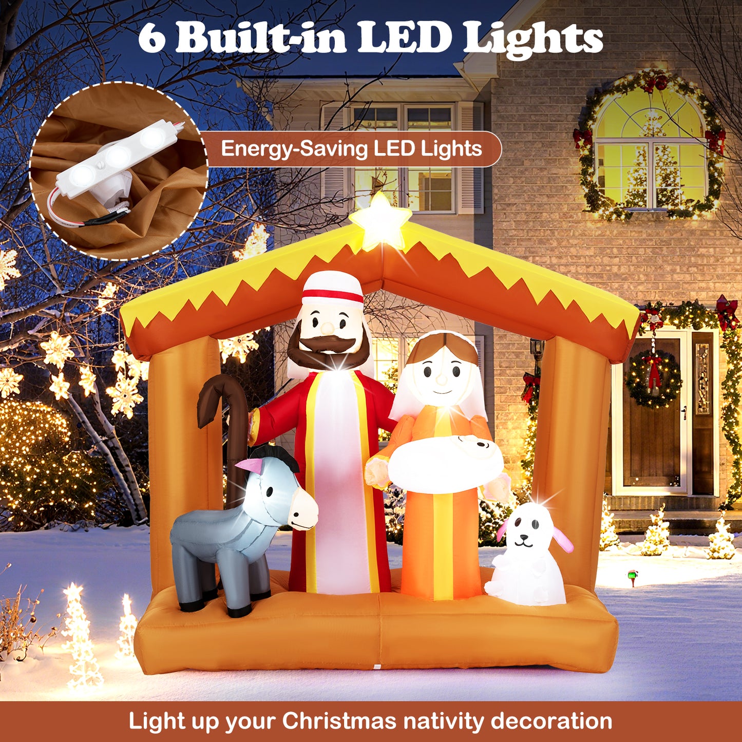 6 Feet Christmas Inflatables Nativity Scene Outdoor Decoration with Built-in LED Lights