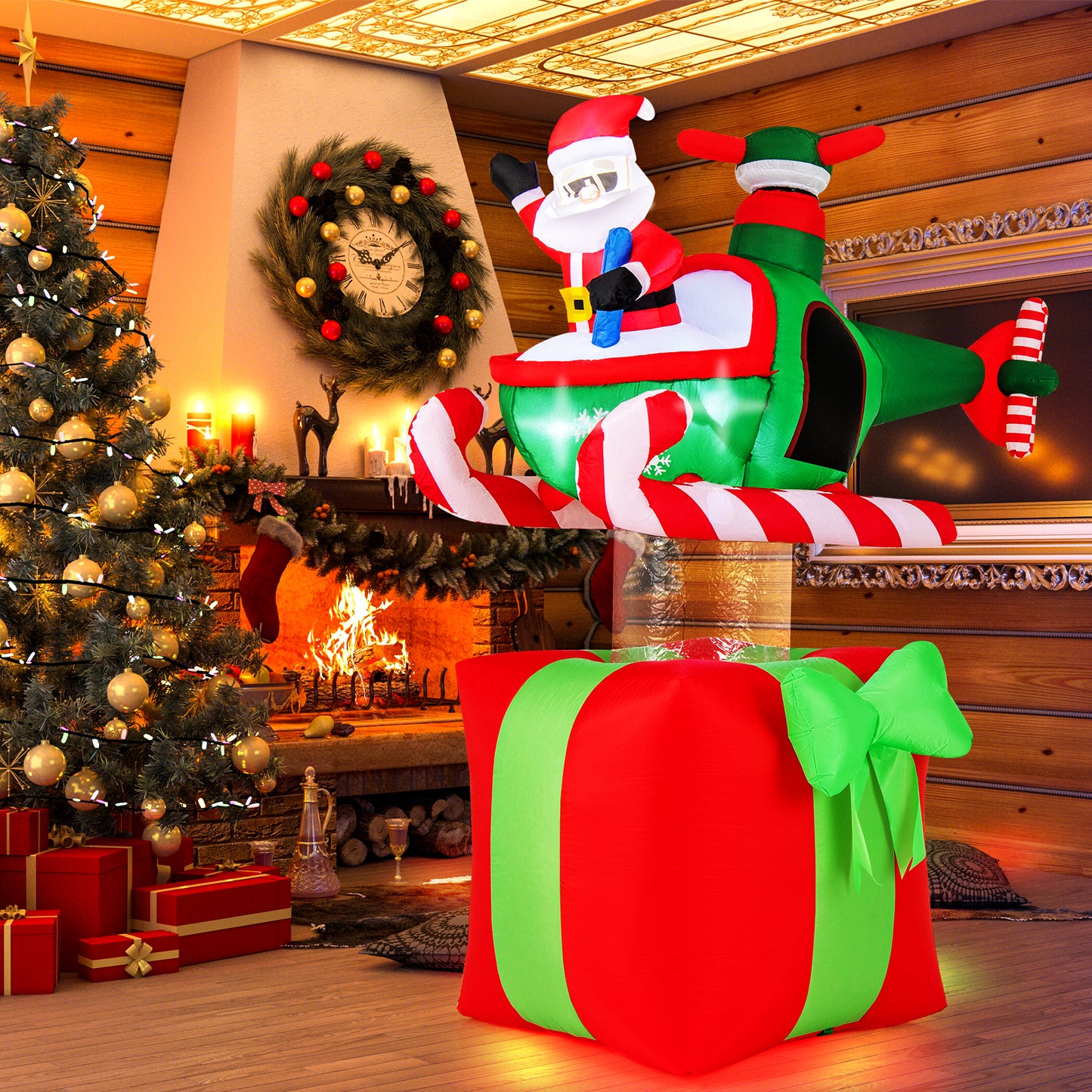 6 Feet Christmas Inflatables Blowup Santa Flying Airplane with with 3 LED Lights and Built-In Blower