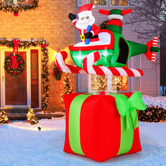 6 Feet Christmas Inflatables Blowup Santa Flying Airplane with with 3 LED Lights and Built-In Blower