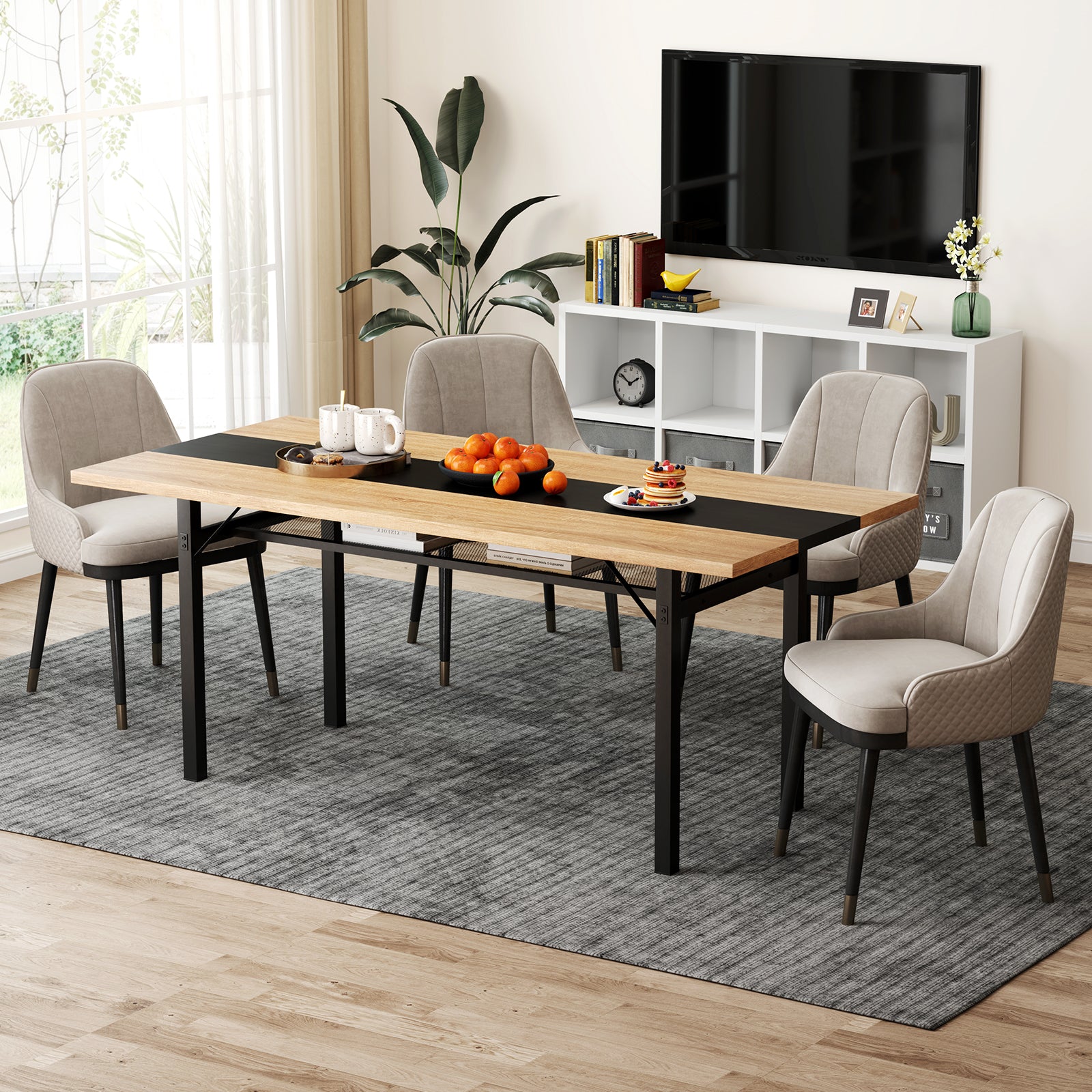 6 Feet Dining Table with Heavy-Duty Metal Frame for 6-8 People-Natural