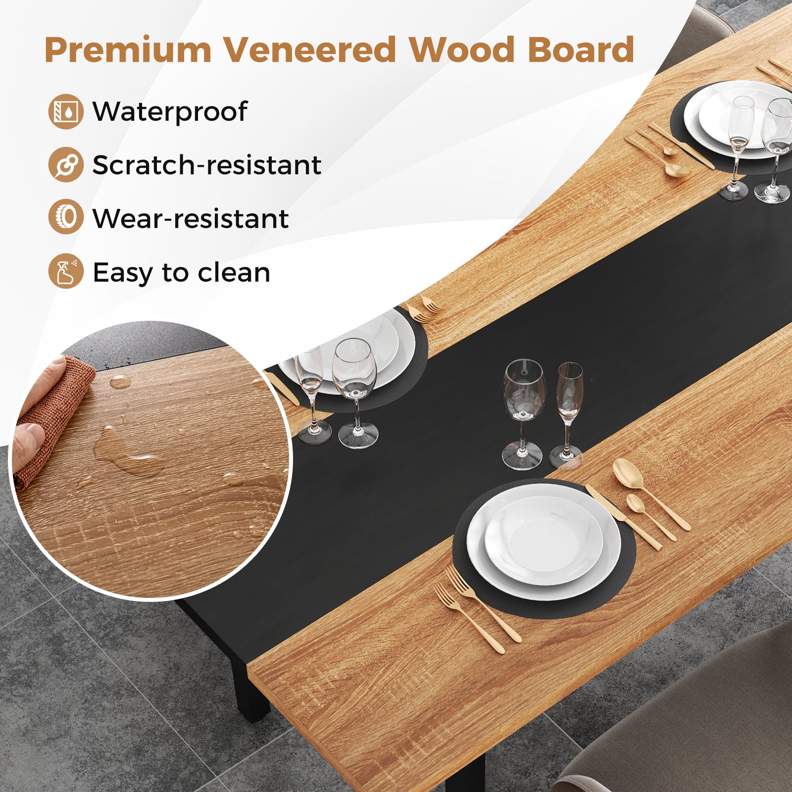 6 Feet Dining Table with Heavy-Duty Metal Frame for 6-8 People-Natural