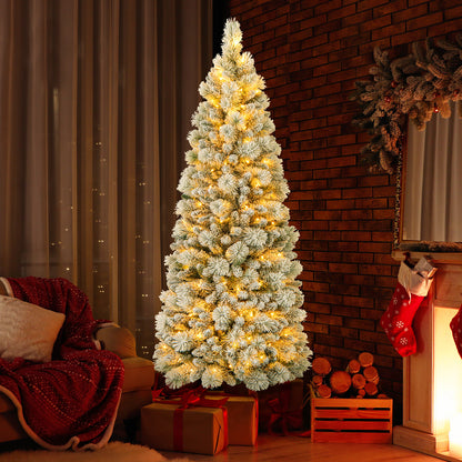 6 Feet Flocked Christmas Tree with Pine Needles and LED Lights