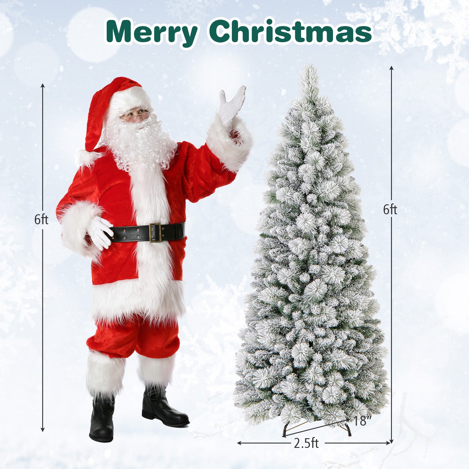 6 Feet Flocked Christmas Tree with Pine Needles and LED Lights