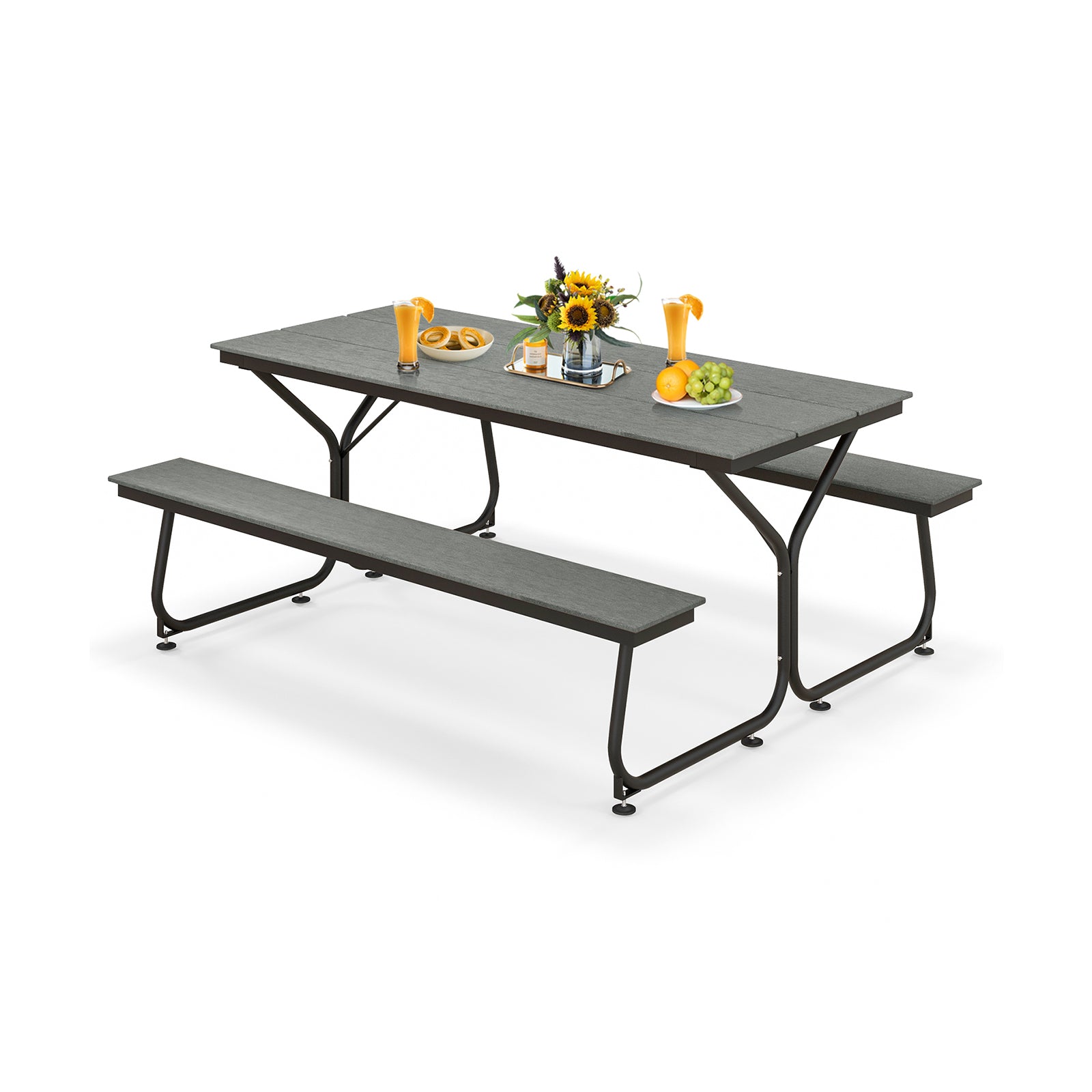 6 Feet Outdoor Picnic Table Bench Set for 6-8 People-Gray - Gray