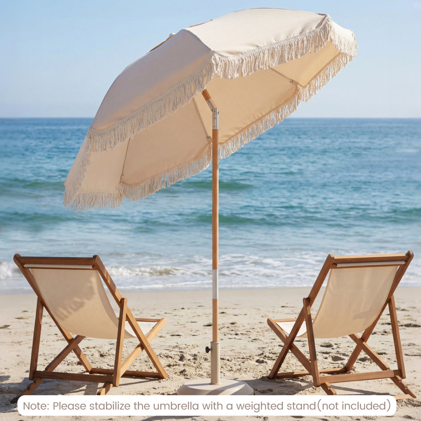 6 Feet Patio Umbrella with Fringe with Push Button Tilt and Wood Pole