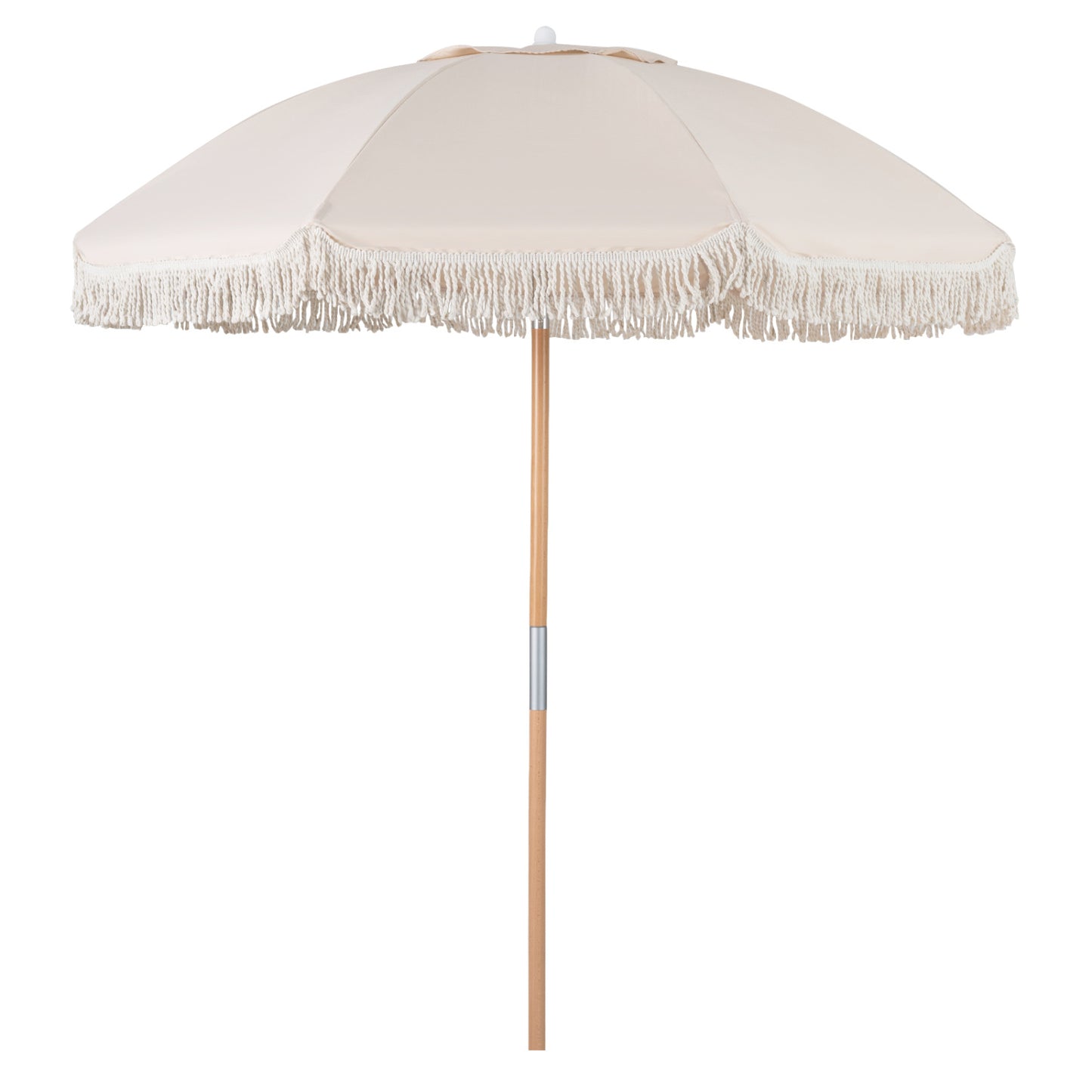 6 Feet Patio Umbrella with Fringe with Push Button Tilt and Wood Pole