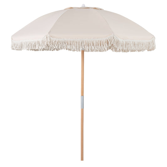 6 Feet Patio Umbrella with Fringe with Push Button Tilt and Wood Pole
