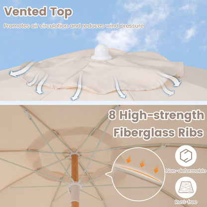 6 Feet Patio Umbrella with Fringe with Push Button Tilt and Wood Pole
