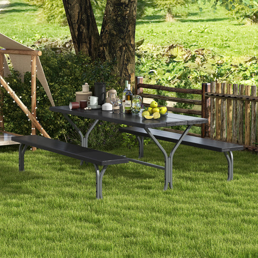 6 Feet Picnic Table Bench Set with HDPE Tabletop for 8 Person-Gray