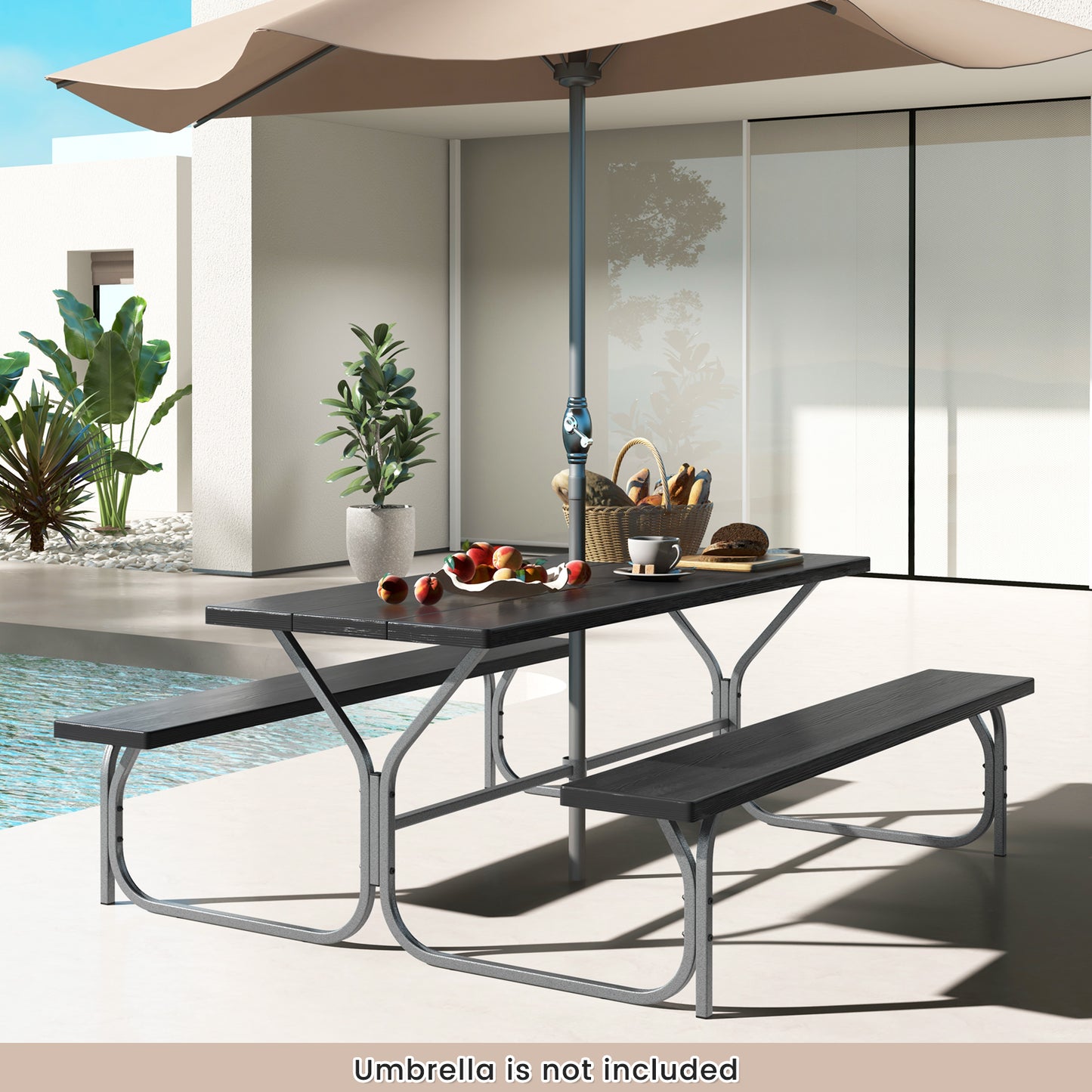 6 Feet Picnic Table Bench Set with HDPE Tabletop for 8 Person-Gray