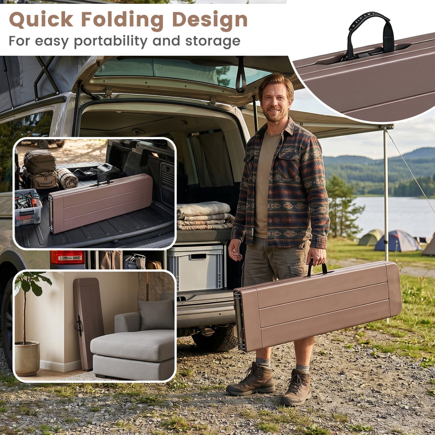 6 Foot Folding Bench with Carrying Handle - 660 lb Capacity
