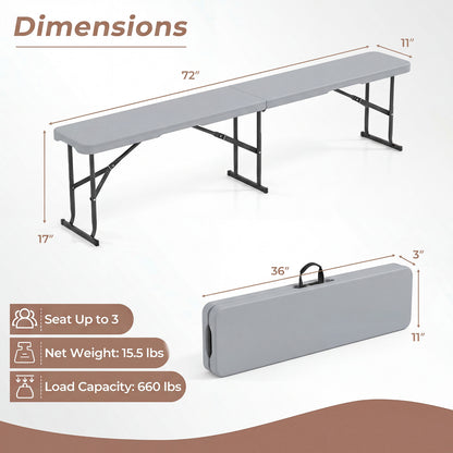 6 Foot Folding Bench with Carrying Handle - 660 lb Capacity