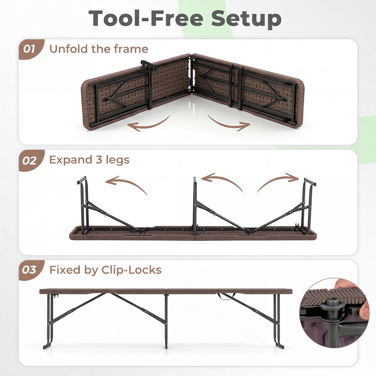6 Foot Folding Bench with Carrying Handle - 660 lb Capacity