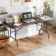 6 Feet Folding Table with Wood Grain HDPE Tabletop and Safe Lock Mechanism-Brown