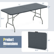 6 Feet Folding Table with Wood Grain HDPE Tabletop and Safe Lock Mechanism-Gray