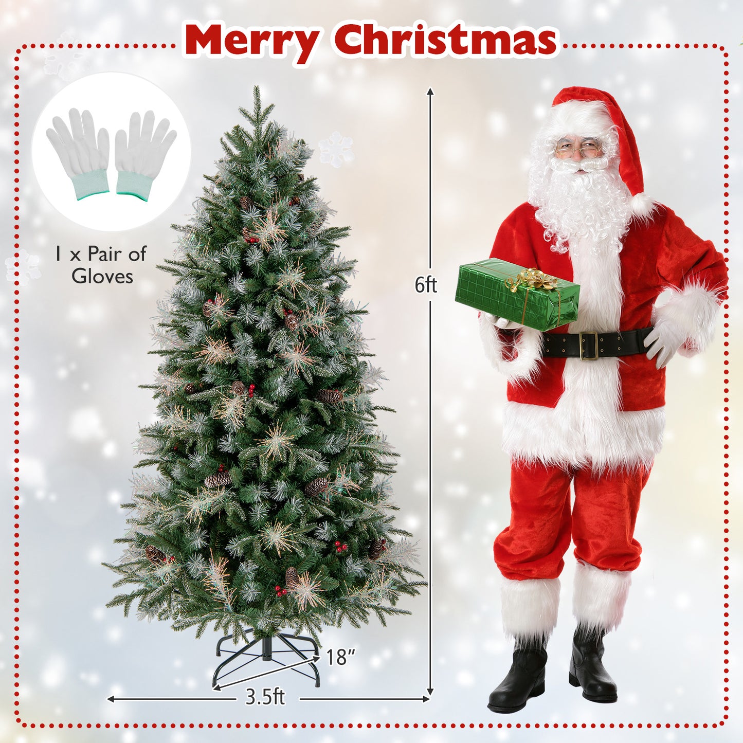 6 Feet Pre-Lit Artificial Christmas Tree with 8 Modes LED Lights with Berries